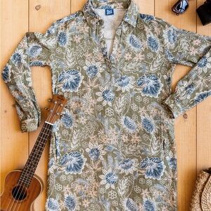 Ripskirt Hawaii Floral Travel Dress - Olive and Blue